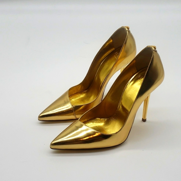 VERSUS VERSACE GOLD 3 1/2 INCH HEELS SIZE 39 COLOR GOLD 100% AUTHENTIC NEW - Picture 3 of 10